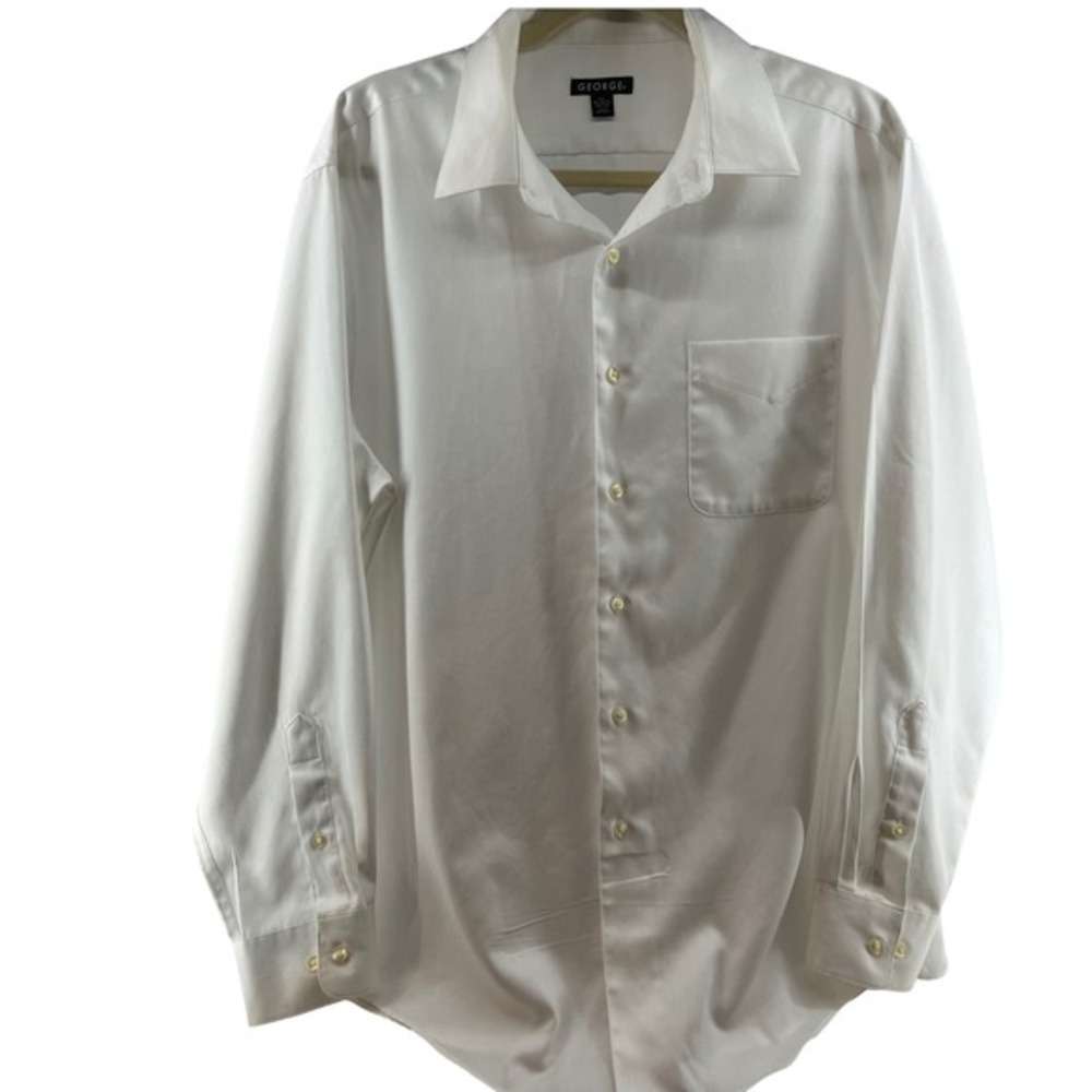 George Button Down Shirt Mens‎ LG White Good Long Sleeve Solid Pocket Classic
